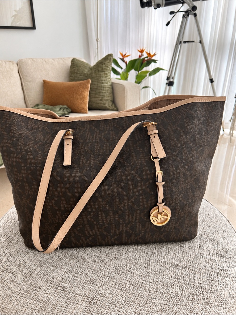 Michael Kors Brown with Beige Trim MK Logo Tote
